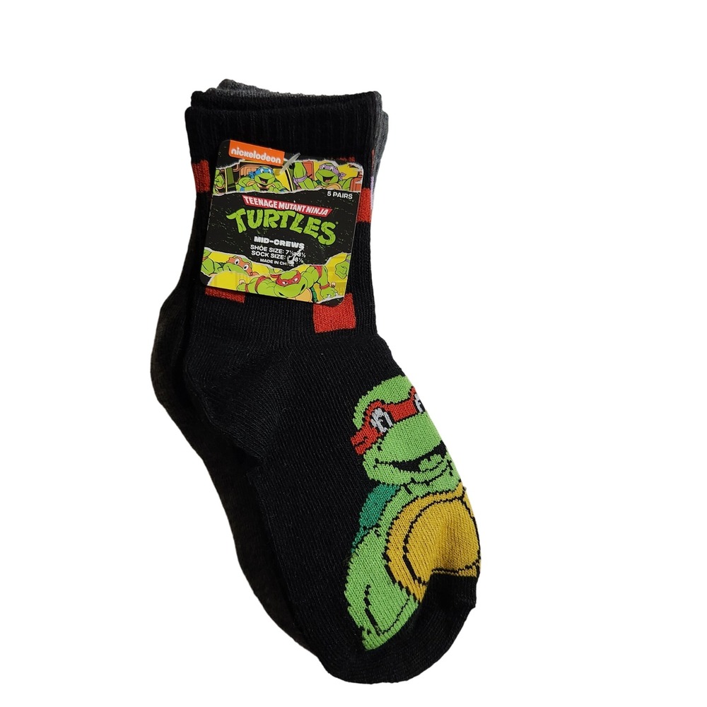 Teenage‎ Mutant Ninja Turtles Socks 5 Pairs Mid-Crew Shoe Size 7 1/2-8 1/2 Kids